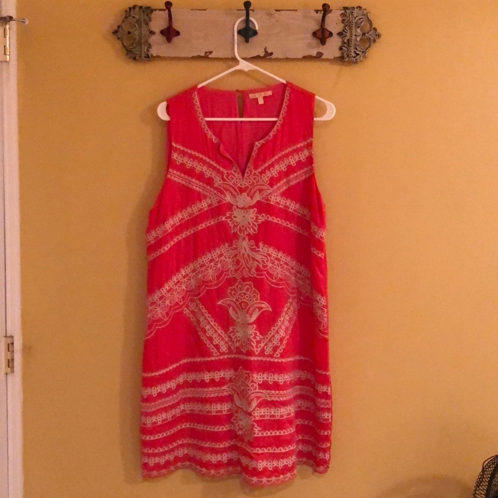 Coral and cream summer dress